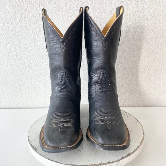 Rod Patrick Mens Cowboy Boots 7.5EE Black Smooth Ostrich Western Square Toe - Picture 5 of 10